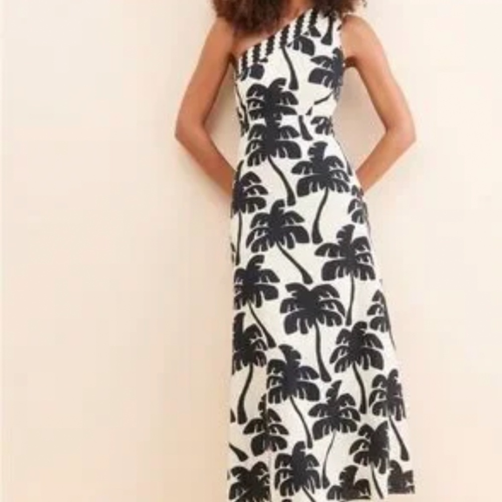 FARM Rio One-Shoulder Linen Palm Tree Dress Sz XL Petite